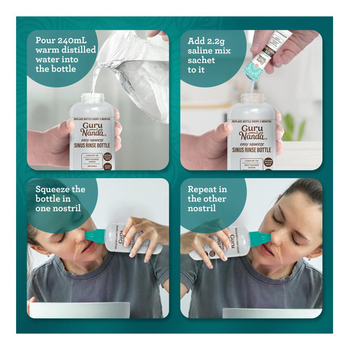 Gurunanda Sinus Rinse Bottle & Saline Packets Pré 120ct Os E - Imagem 5