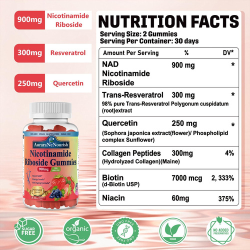 Suplemento Nad Gummies Sem Açúcar, Nad Nicotinamida Ribosíde - Imagem 4