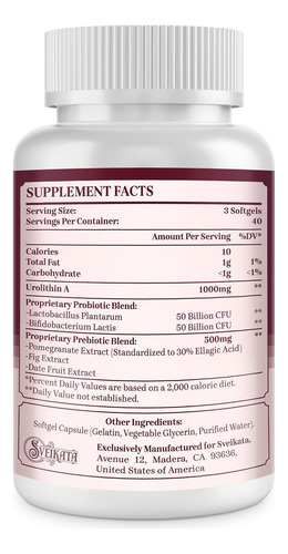Sveikata Urolitina A Suplemento 1500mg, 120 Softgels (2 Garr - Imagem 2