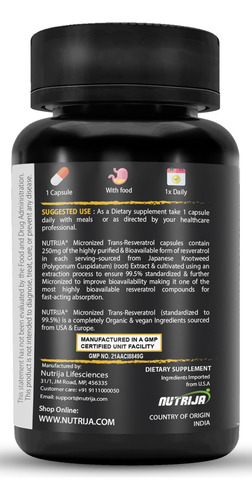 Cápsulas De Resveratrol De Nutrija Trans 250mg - 99,5% De Su - Imagem 3