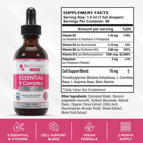 Biosource Labs Complexo B Essencial - Gotas Líquidas Subling - Imagem 6
