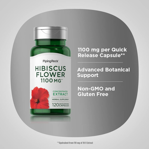 Flores De Hibisco Piping Rock 1100 Mg | 120 Cápsulas | Extra - Imagem 4