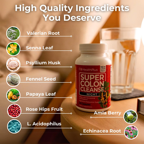 Suplemento Health Plus Super Colon Cleanse Night 60 Cápsulas - Imagem 6