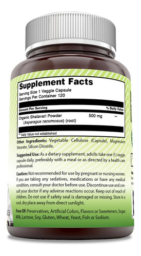 Amazing India Natural Shatavari 500 Mg Por Porção De Supleme - Imagem 2