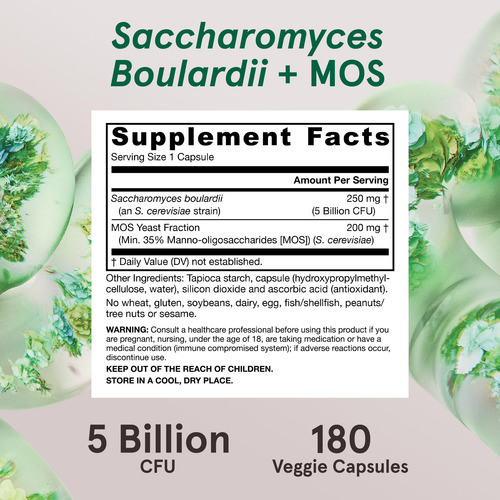 Probiótico Saccharomyces Boulardii Mos 5b 180 Cápsulas Veget - Imagem 6