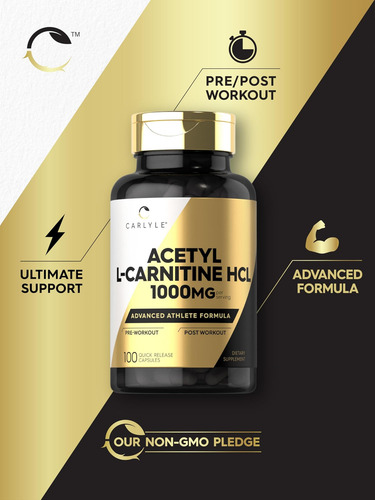 Cápsulas De Carlyle Acetil L-carnitina Hcl | 1000mg | 100 Co - Imagem 5