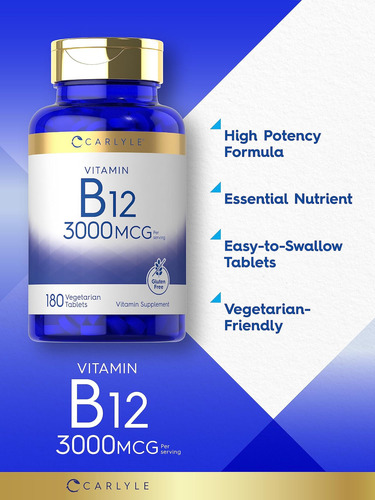 Carlyle Vitamina B-mcg | 180 Comprimidos Para Adultos | Supl - Imagem 2