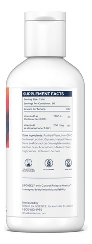 Renue By Science Vitamina D3 E K2 (gel Lipossomal) 120 Ml - Imagem 2