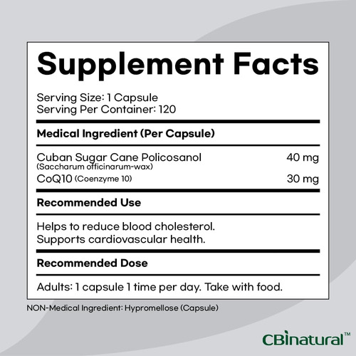 Cbi Policosanol Natural 40mg Com Coq10 30mg, 120 Cápsulas Ve - Imagem 3
