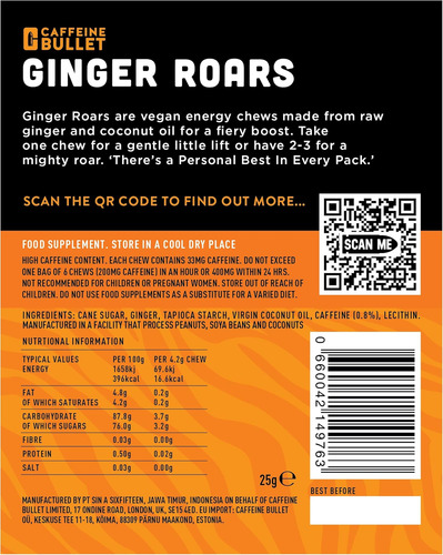 Ginger Rugindo - 60 Gomas De Energia - Mastigam A Cafeína Ve - Imagem 6