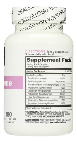 Mercado De Alimentos Integrais, Wholezyme, Contagem De 180 - Imagem 3