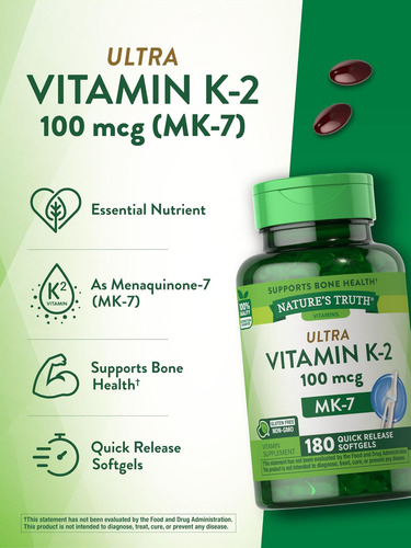 Complexo Natures Truth Vitamina K2 Mk7 | 100mcg | 180 Cápsul - Imagem 4