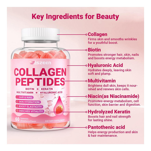Gummies De Colágeno Para Mulheres, Colágeno Hidrolisado Sem - Imagem 4
