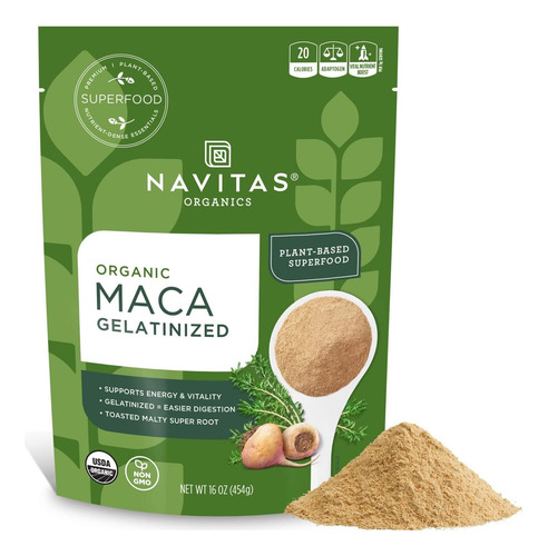 Pó Gelatinizado De Maca Navitas Organics, 16 Onças. Saco, 90