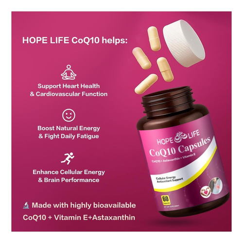 Hope Life Coenzyme Q10 Suplementos 2x Melhor Absorção, De E - Imagem 4