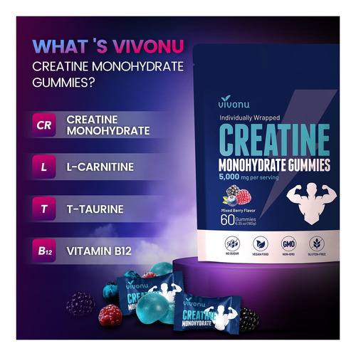 Gomas De Creatina 5000 Mg De Creatina Monohidratada Por | - Imagem 3