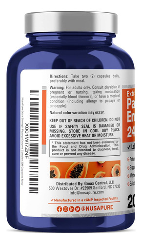 Nusapure Papaya Papain Enzyme Complex 240.000 Pu - 200 Cápsu - Imagem 3