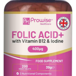 Ácido Fólico+ 400 Mcg - Comprimidos Veganos Com Vitamina B12