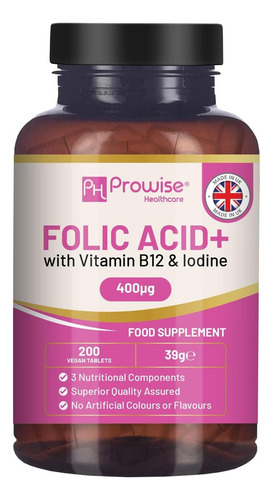 Ácido Fólico+ 400 Mcg - Comprimidos Veganos Com Vitamina B12