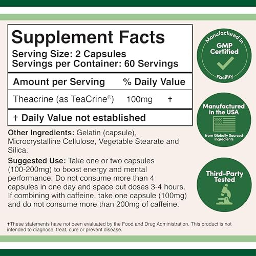 Theacrine (teacrine) 100 Mg, 60 Cápsulas - Suplemento De Ene - Imagem 2