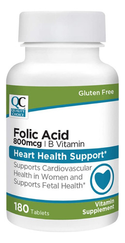 Ácido Fólico Quality Choice 800 Mcg + Vitamina B - 180 Compr