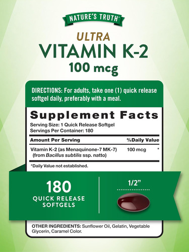Complexo Natures Truth Vitamina K2 Mk7 | 100mcg | 180 Cápsul - Imagem 2