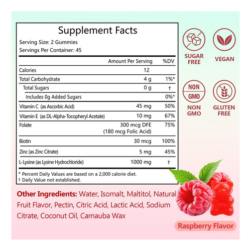 Abyssus Lisina 1000mg Gummies Para Mulheres Com Biotina, C, - Imagem 2