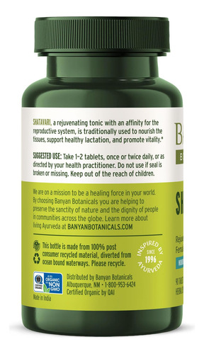 Comprimidos Banyan Botanicals Shatavari - Raiz De Espargos R - Imagem 8