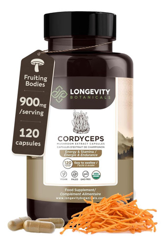 Cápsulas De Cogumelo Cordyceps Orgânico Longevity Botanicals