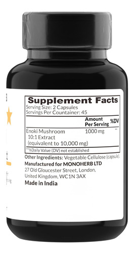 Monoherb Extrato De Cogumelo Enoki 1000 Mg - 90 Cápsulas Veg - Imagem 2