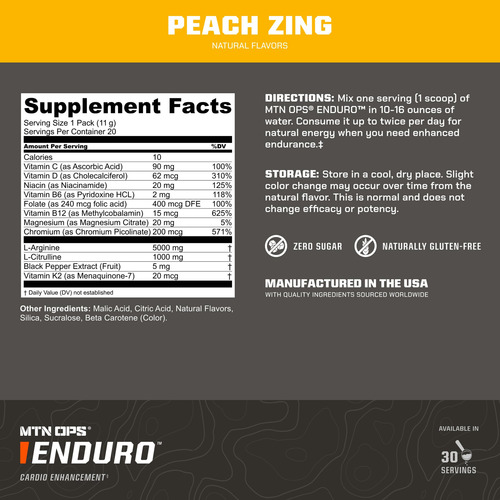 Suplemento Mtn Ops Enduro Óxido Nítrico Sabor Peach Zing - Imagem 3