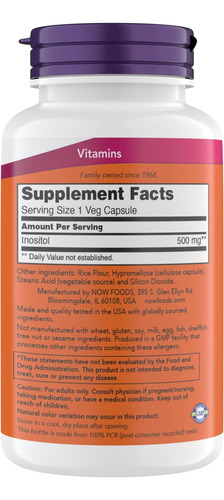 Now Foods Inositol 500 Mg, Forma Superior De Myo Inositol, P - Imagem 2