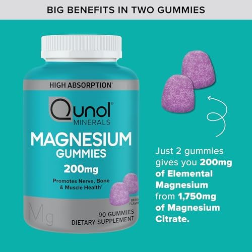 Gomas De Magnésio De Qunol Para Adultos, 200mg De Magnésio E - Imagem 3