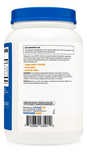 Óleo Em Pó Nutricost C8 Mct 2lbs (32 Onças) - 95% Óleo Em Pó - Imagem 4
