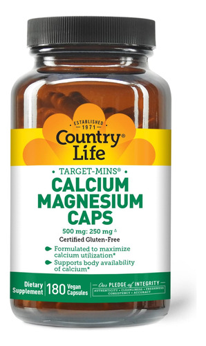 Country Life Target-mins Cálcio Magnésio Caps, 500mg: 250mg