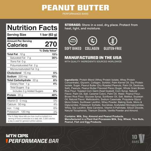 Mtn Ops Peanut Butter Bliss Bars, Alta Proteína Com Isolado - Imagem 2
