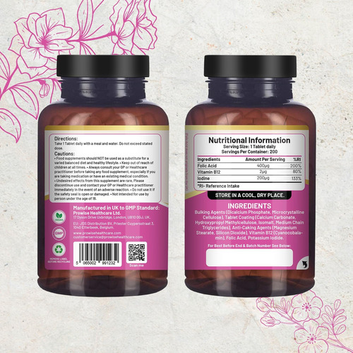 Ácido Fólico+ 400 Mcg - Comprimidos Veganos Com Vitamina B12 - Imagem 2