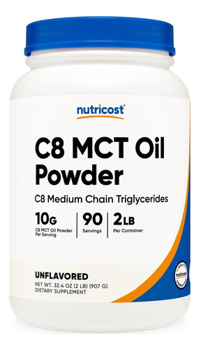 Óleo Em Pó Nutricost C8 Mct 2lbs (32 Onças) - 95% Óleo Em Pó
