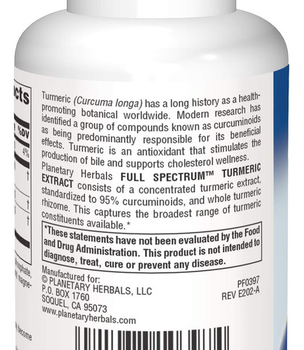 Extrato De Cúrcuma Planetary Herbals 450 Mg, 30 Comprimidos - Imagem 2