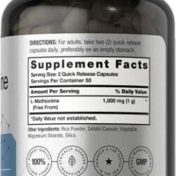 Horbäach L-metionina 1000mg | 100 Cápsulas | Não Ogm, Sem Gl