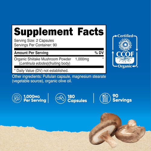 Cápsulas De Cogumelo Shiitake Orgânico Nutricost 1000 Mg, 90 - Imagem 2