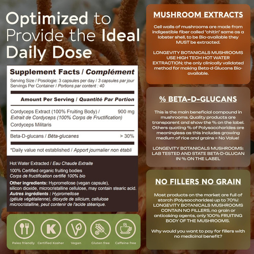 Cápsulas De Cogumelo Cordyceps Orgânico Longevity Botanicals - Imagem 8
