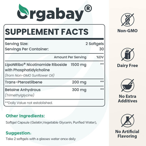 Orgabay Lipossomal Nicotinamida Ribosídeo 2000 Mg Com Tmg E - Imagem 2
