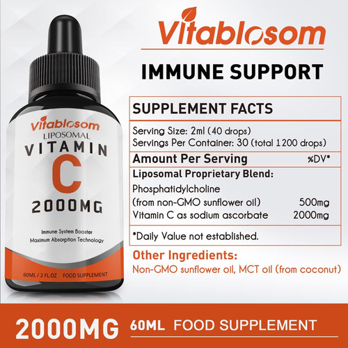Vitamina C Lipossomal 2.000 Mg Líquida Para Adultos, Vit C D - Imagem 7