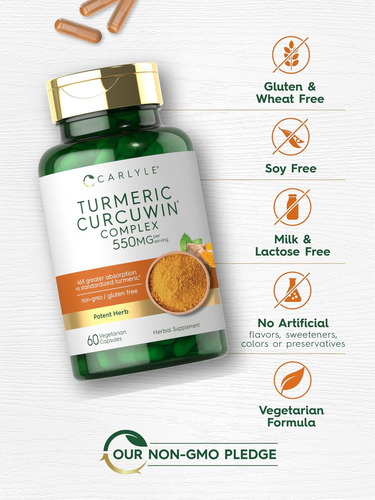Suplemento De Cúrcuma Carlyle 550mg | 60 Cápsulas | Complexo - Imagem 5