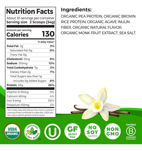 Orgain Vegano Orgânico Perfect Perfect Blend Protein Powder, - Imagem 2