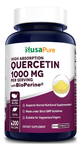 Nusapure Quercetin 1000mg - 200 Cápsulas Vegetais (não Ogm,