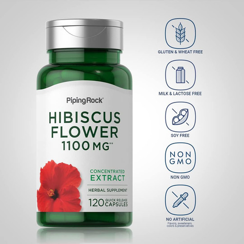 Flores De Hibisco Piping Rock 1100 Mg | 120 Cápsulas | Extra - Imagem 3