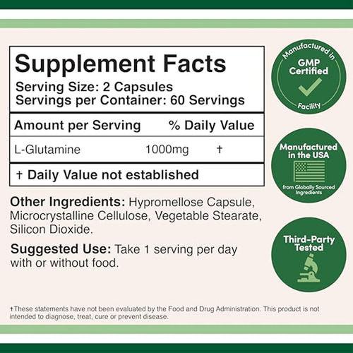 Cápsulas De L-glutamina 1000mg Da Double Wood Supplements - Imagem 3