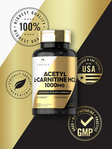 Cápsulas De Carlyle Acetil L-carnitina Hcl | 1000mg | 100 Co - Imagem 6